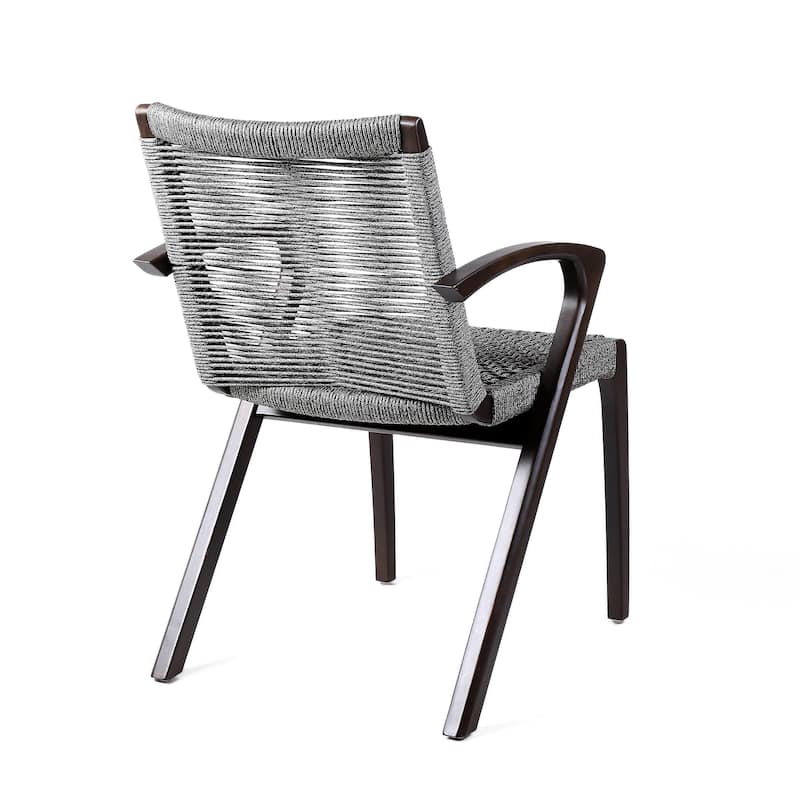 Brielle Gray or Charcoal Rope and Eucalyptus Wood Indoor/Outdoor Patio Dining Chairs - Set of 2