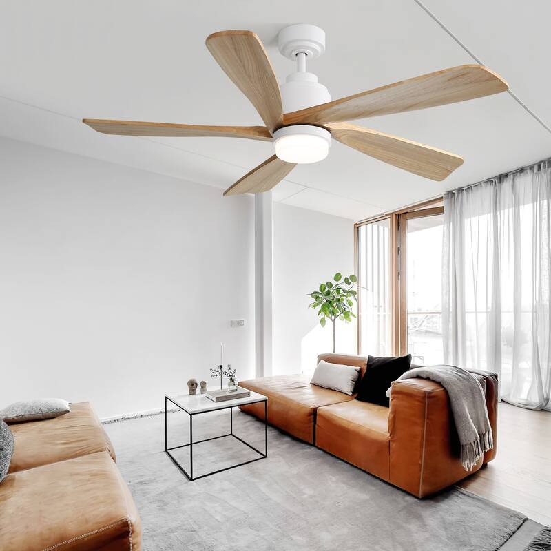 Sofucor 52" Solid Wood Noiseless Ceiling Fans with Dimmable LED Light Optional and Remote, 6-Speed Reversible, Smart Optional