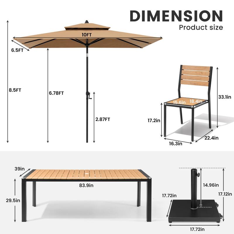 9/11-Piece Outdoor Dining Set Aluminum Table and Stackable Chairs w/10 ft Umbrella and Base