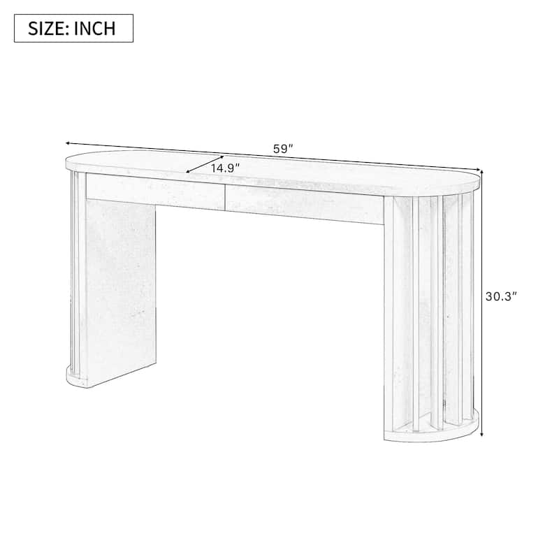59 Inch Curved Console Table Entryway Table with 2 Drawers, Farmhouse Long Accent Table Side Table Behind the Couch