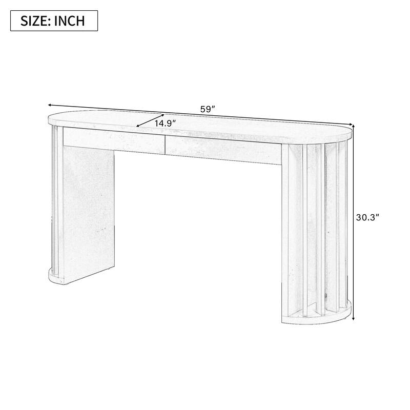 Modern Console Table Oak Veneer Sofa Table Entryway Table with 2 Drawers, for Entrances, Hallways and Living Rooms