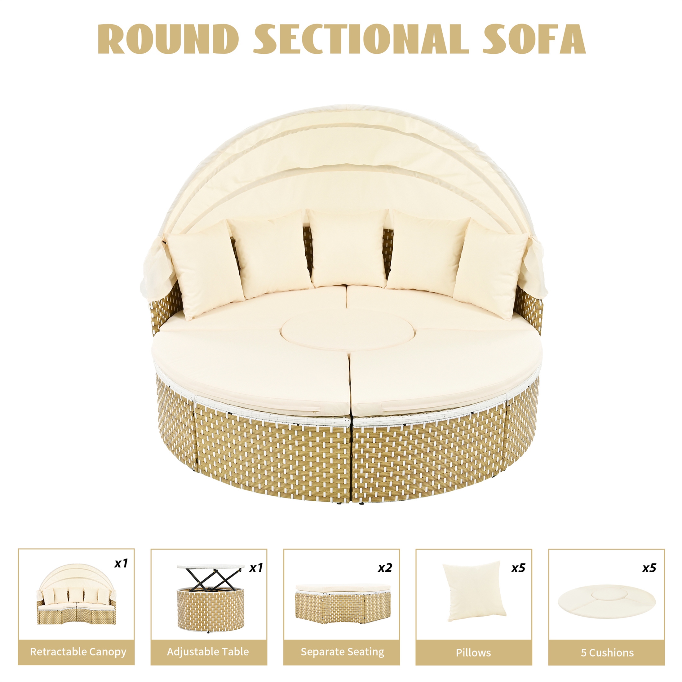 Patio Furniture Round Outdoor Sectional Sofa Set