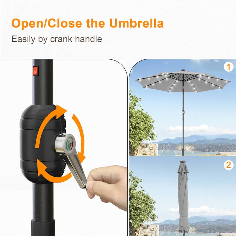 LIVOOSUN 9Ft Patio LED Market Umbrella Outdoor Table Steel Umbrella