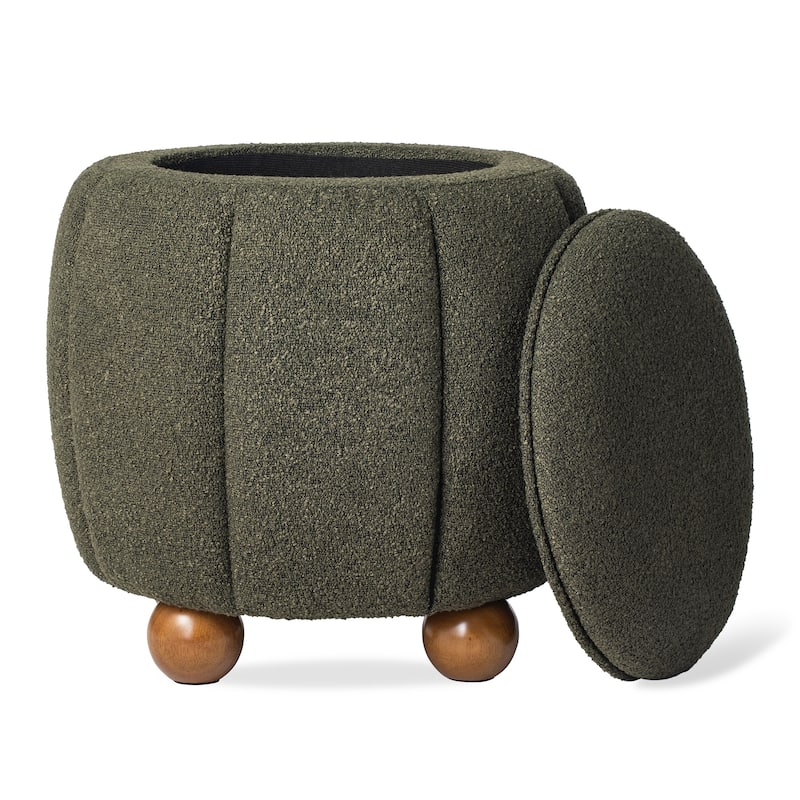 Glitzhome 19"H Boucle Upholstered Storage Ottoman Stool with Rubberwood Feet - Hunter Green