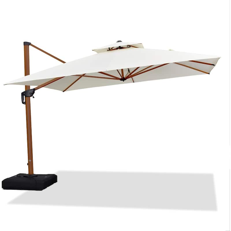 PURPLE LEAF 11ft Square Wood Pattern Patio Cantilever Umbrella - Cream
