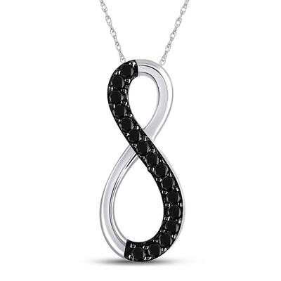 10k White Gold 1/10 Carat Round Black Color Enhanced Diamond Infinity Pendant