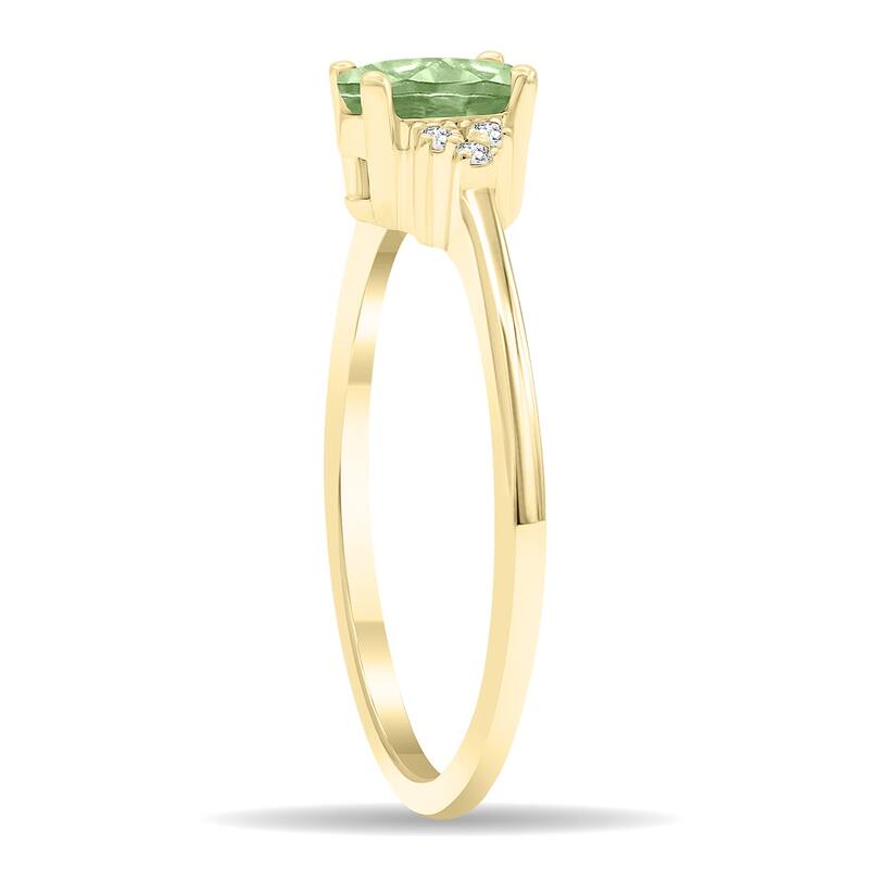 Women's Oval Shaped Green Amethyst and Diamond Half Moon Ring in 10K Yellow Gold