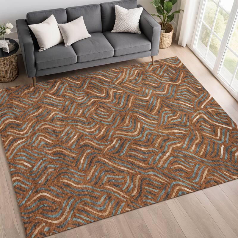Machine Washable Indoor/ Outdoor Modern Jamie Chantille Rug