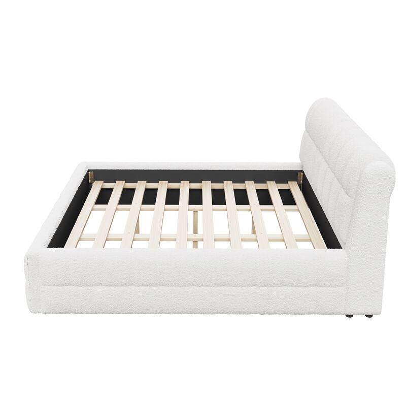 Modern Upholstered Platform Bed Frame Grounded Bed Frame with Striped Headboard/Wood Slats Support/No Box Spring/Easy Assembly