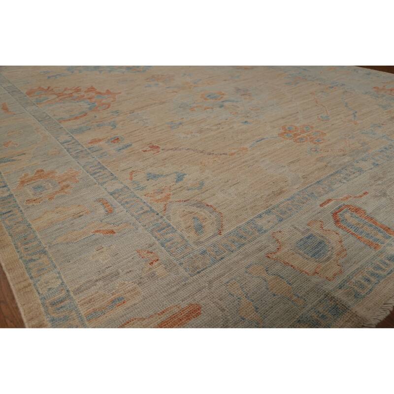 Hand Knotted Oriental 100% Wool Carpet Transitional All-Over Peach Oushak Area Rug - 9' 0'' X 6' 3''