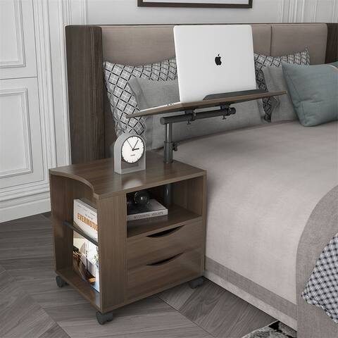 Nightstand Rolling Tray Adjustable Height Desk Cart with Swivel Top