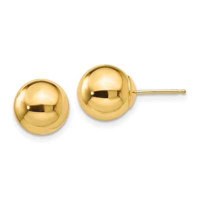 Curata 14k Yellow Gold Polished 9.5mm Ball Post Earrings