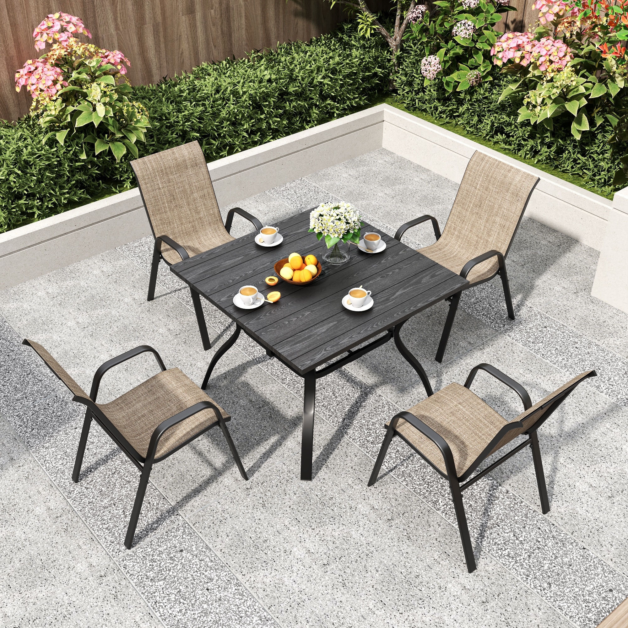 Set Of 2 Outdoor Patio Dining Chairs – Gray Textilene Mesh With