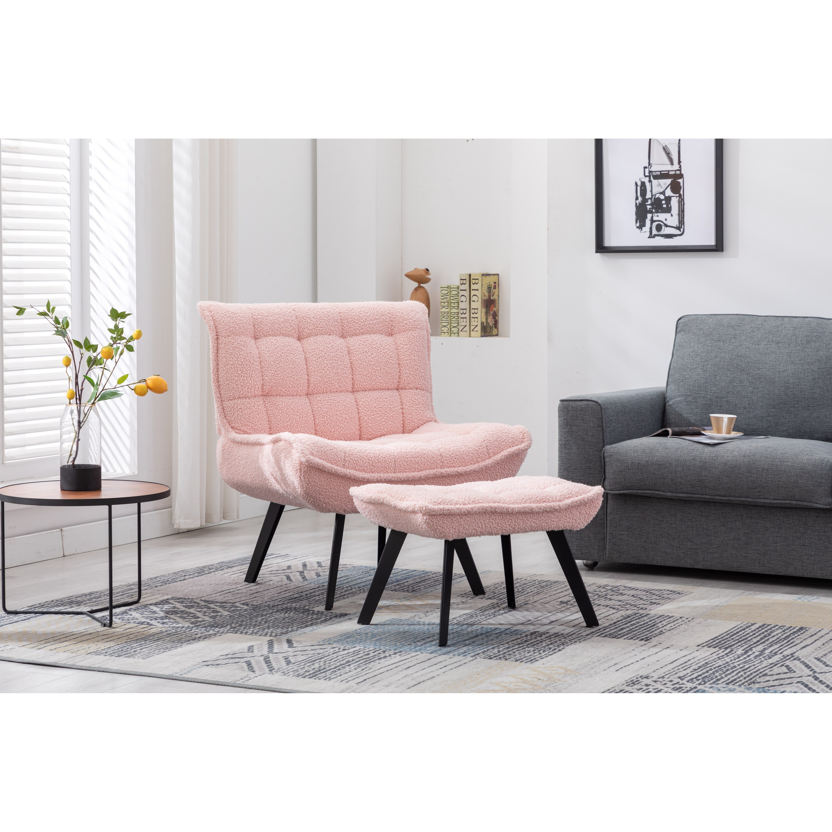 Modern Soft Teddy Fabric Material Large Width Accent Chair Leisure