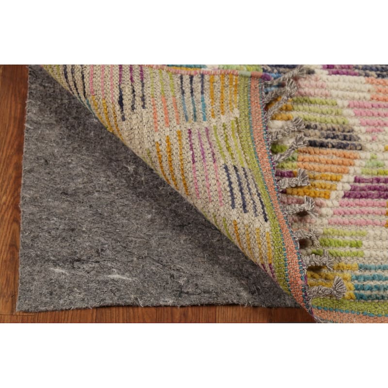 Trellis Striped Moroccan Oriental Runner Rug Handmade Wool Carpet - 2'4"x 12'9"