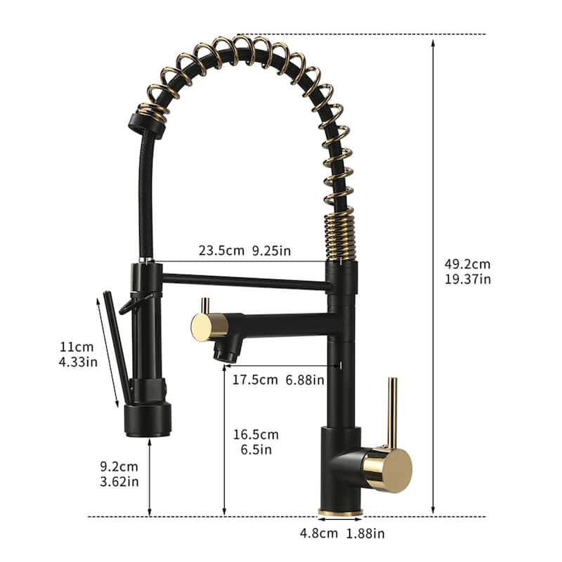 Double Handle Black Gold Deck Mount Kitchen Faucet - 9.25 inch*19.37 inch