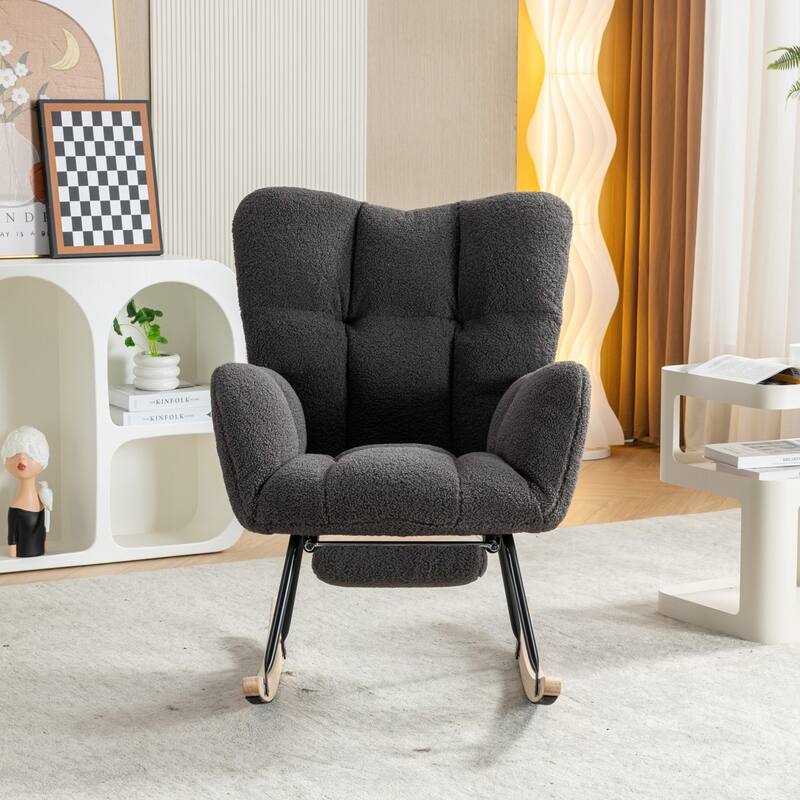 Modern Teddy Fabric Living Room Rocking Chair with Adjustable Footrest