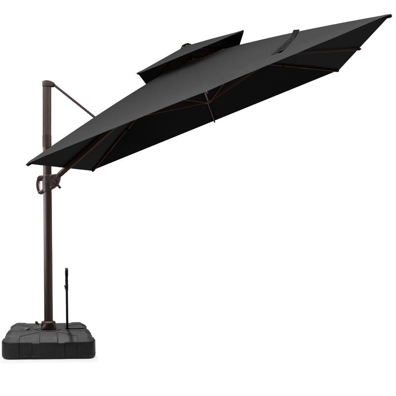 11 FT Square Outdoor Patio Double Top Cantilever Umbrella with Rod Base - Black
