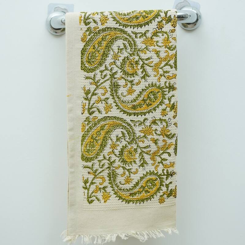 Fabdivine Hand Block Floral Print Waffle Weave Kitchen, Dining Room Use, Gift Hand Towel