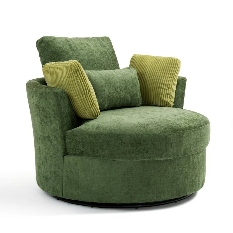 41" W Oversized Accent Barrel Swivel Chair with Moon Storage Ottoman