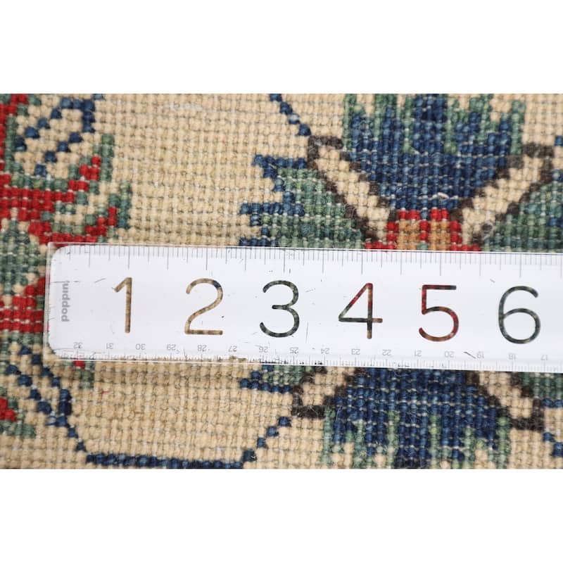 Kazak Oriental Area Rug Handmade Green Geometric Wool Carpet - 5'1" x 7'3"