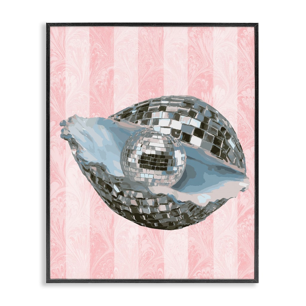 Stupell Disco Oyster on Stripes Framed Giclee Art Design By Lil' Rue