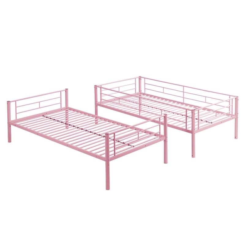 Pink Twin Over Twin Metal Bunk Bed with Sturdy Steel Frame, Easy Assembly, No Box Spring Needed