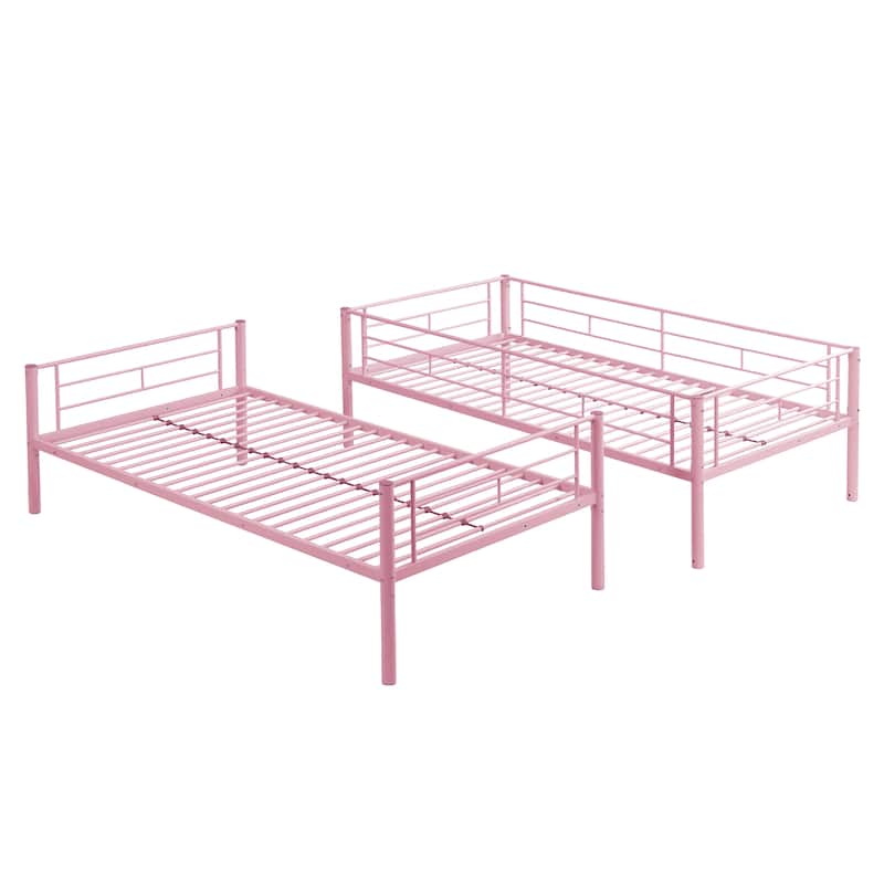 Pink Twin over Twin Size Metal Bunk Bed with Ladder