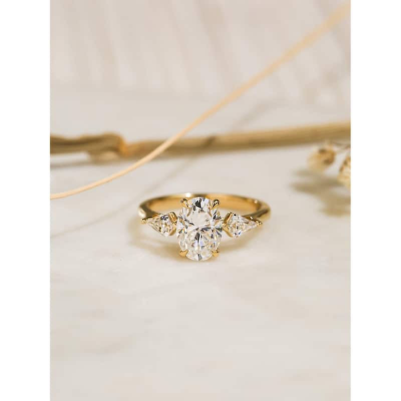 Kobelli 3.36 Carat Moissanite 14k Solid Yellow Gold Oval & Kite 3 Stone Kendra Engagement Ring