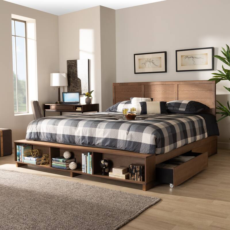 Alba King Size 4-Drawer Platform Storage Bed with Built-In Shelves