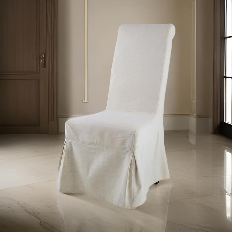 25 Inch Side Dining Chair, Skirted Parsons Style, White Fabric Slipcover