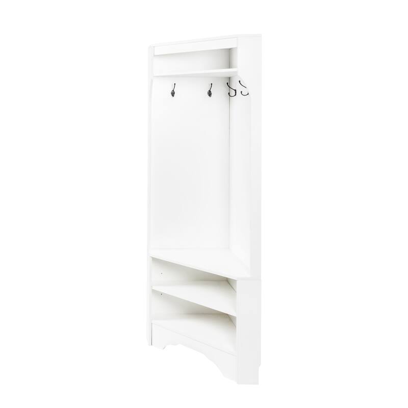 Modern Minimalist Corner Coat Rack with 4 Hooks, Adjustable Shelves and Shoe Bench for Hallway