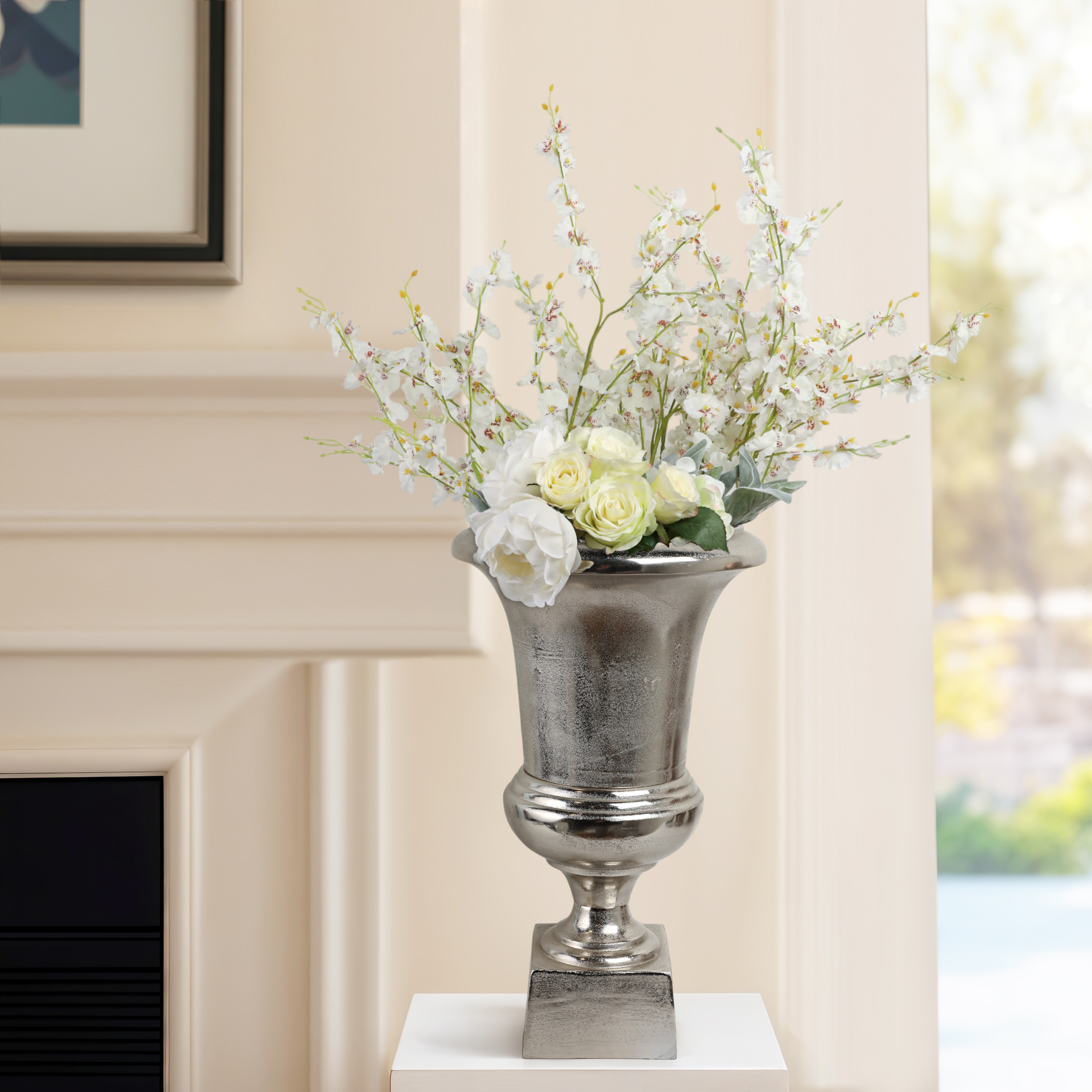 Aluminum Vase Flared Urn Design Tall Metallic Finish - 24" Silver