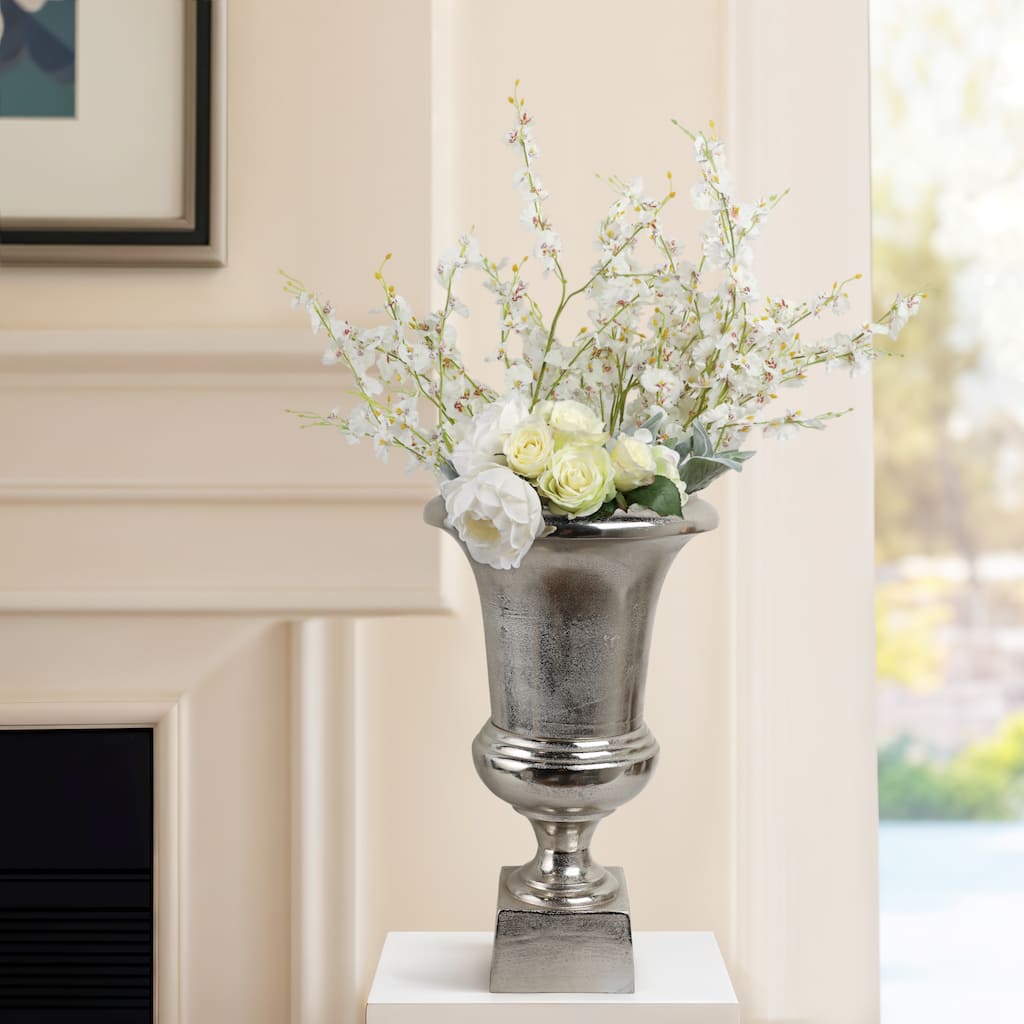 Aluminum Vase Flared Urn Design Tall Metallic Finish - 24" Silver