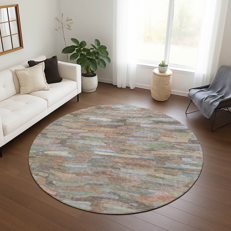 Machine Washable Indoor/ Outdoor Abstract Rock Chantille Rug
