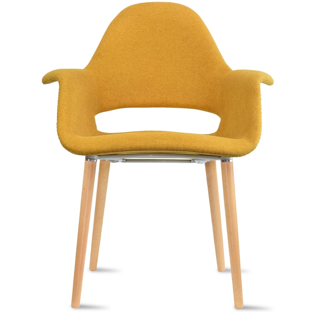 Organic Upholstered Fabric Modern Armchair with Natural Wooden Legs for Dining Room Office or Accent Lounge Side Chair