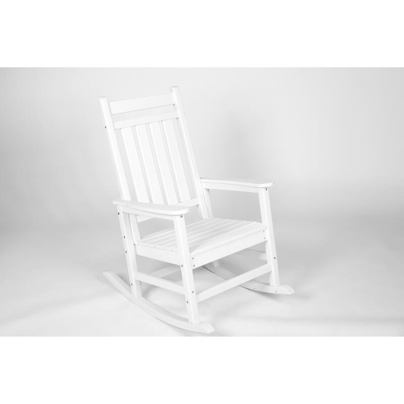 Outdoor Rocking Chair Set with Side Table, 3-Piece Rocking Chair Set with Wood Texture, Black