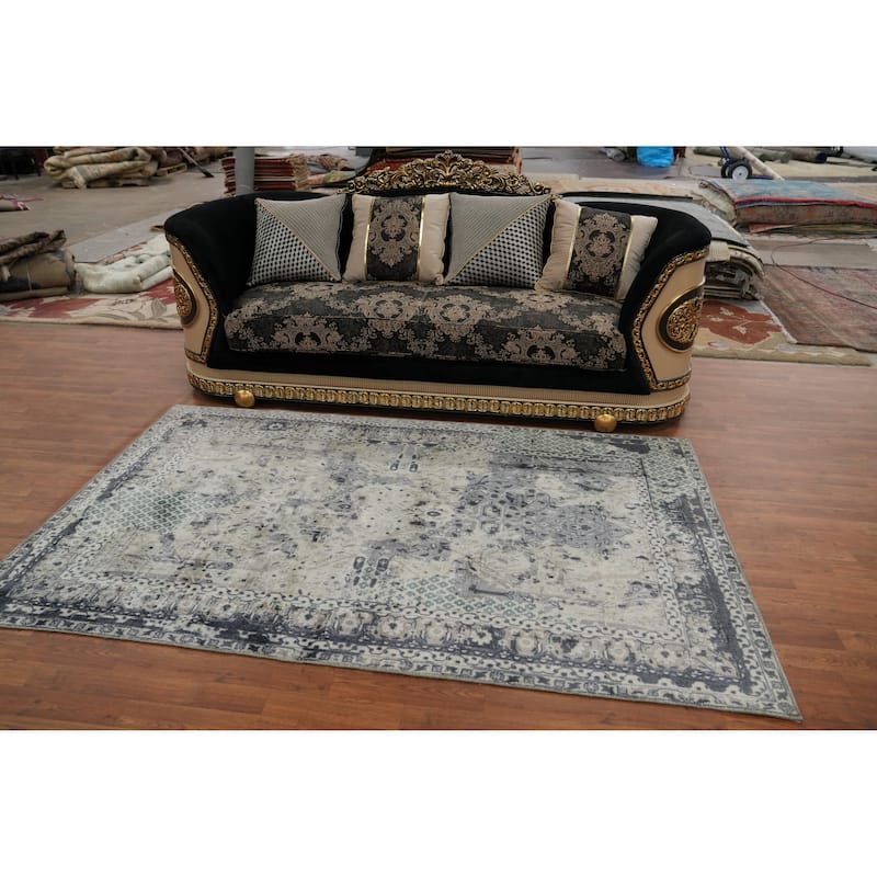 Hand-knotted Modern Silk Multi-Colored Abstract Oriental Area Rug - 7' 11'' X 4' 10''