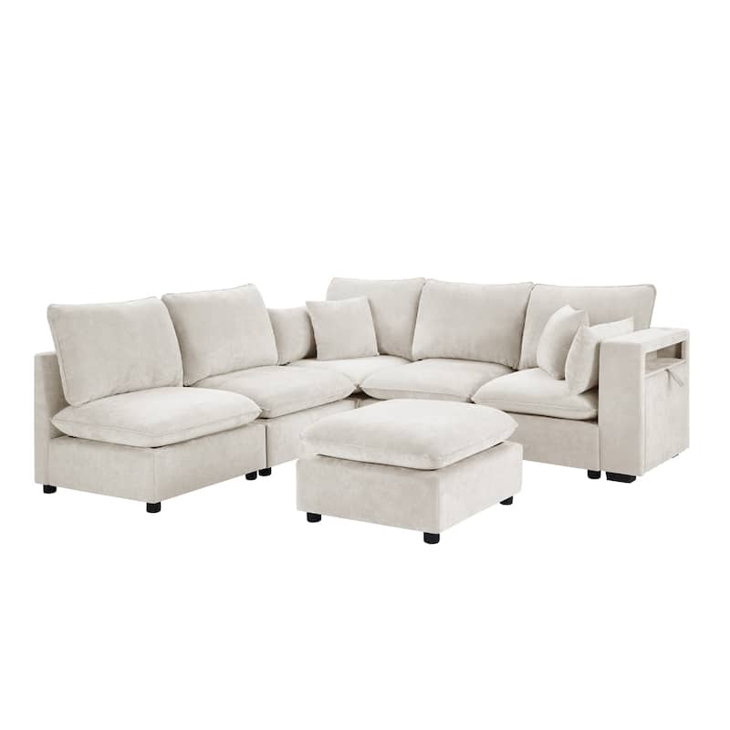 Roomfitters 94 Inch Modular U-Shaped Sectional Sofa with Movable Ottoman and Storage Armrests