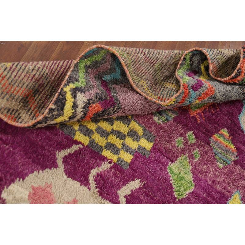 Plush Moroccan Oriental Area Rug Handmade Purple Wool Carpet - 9'0" x 12'7"