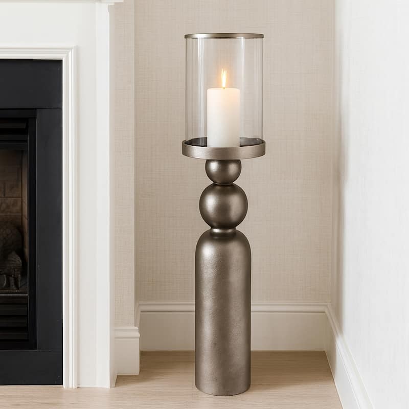 Aluminum Glass Floor Candle Holder Elegant Removable Hurricane