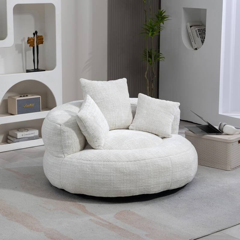 Durable Lazy Sofa Comfort Lounger, High Back Bean Bag Couch with 3 Pillows - Beige