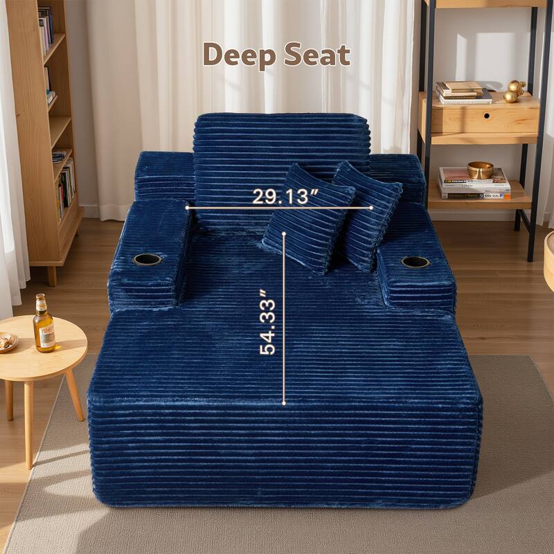 HOOOWOOO Modern Upgraded Fabric Chaise Lounge Sofa Couch with Holder