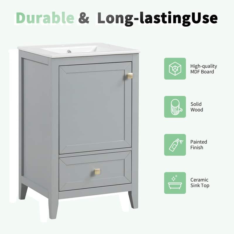 20" Bathroom Vanity with Sink – Soft-Closing Door Cabinet Featuring Storage Rack and Drawer‌ - 20"L x 18.3"W x 34"H
