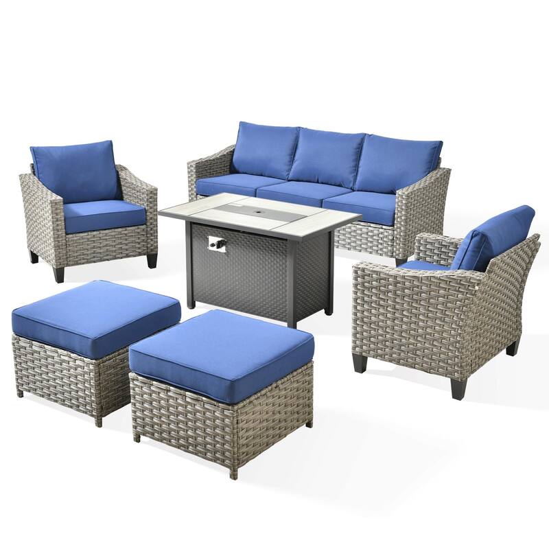 HOOOWOOO 6-piece Patio Furniture Wicker Conversation Set with Fire Pit Table