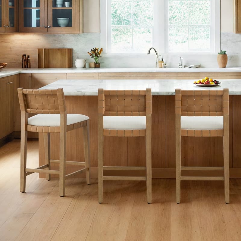 Spruce & Spring Orion Counter Bar Stool with Handwoven Double-faced PVC Backrest