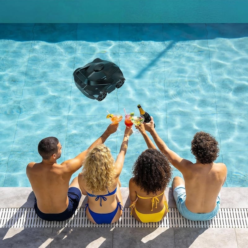 Cordless Pool Cleaner Robotic, Pool Vacuum for Inground Pools Up to 860 Sq.ft, Black - N/A