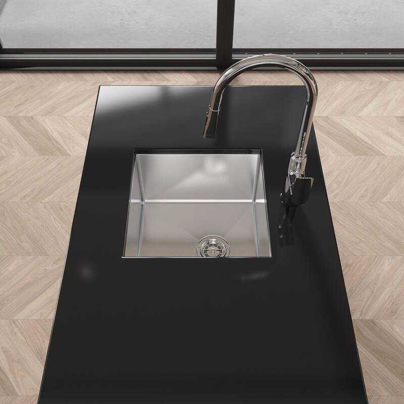 Stainless Steel Undermount Kitchen Sink Dark Gray Brushed Rectangular 18x18x10 with Grid Drain - 18" x 18" x 10"