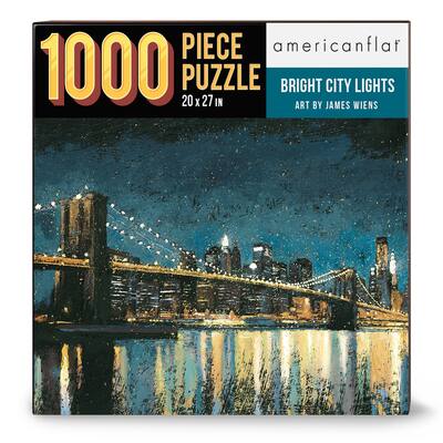 1000 Piece Jigsaw Puzzle, 20x27 Inches, Bright City Lights Blue I, Artwork by Wild Apple