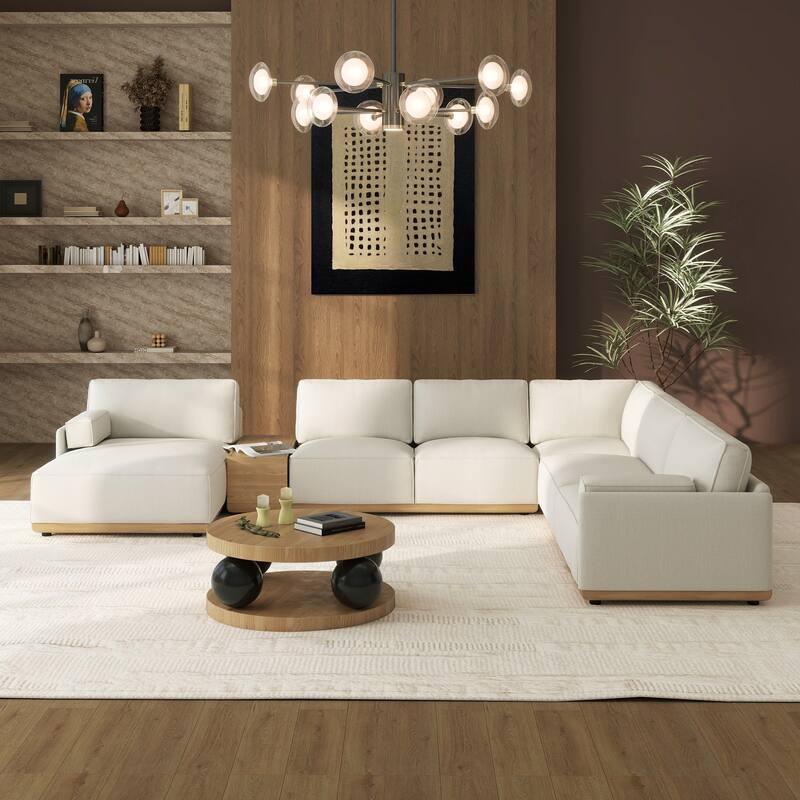 Destin 164" Chaise Sectional Sofa with Bolster Pillows and Wood Storage Console